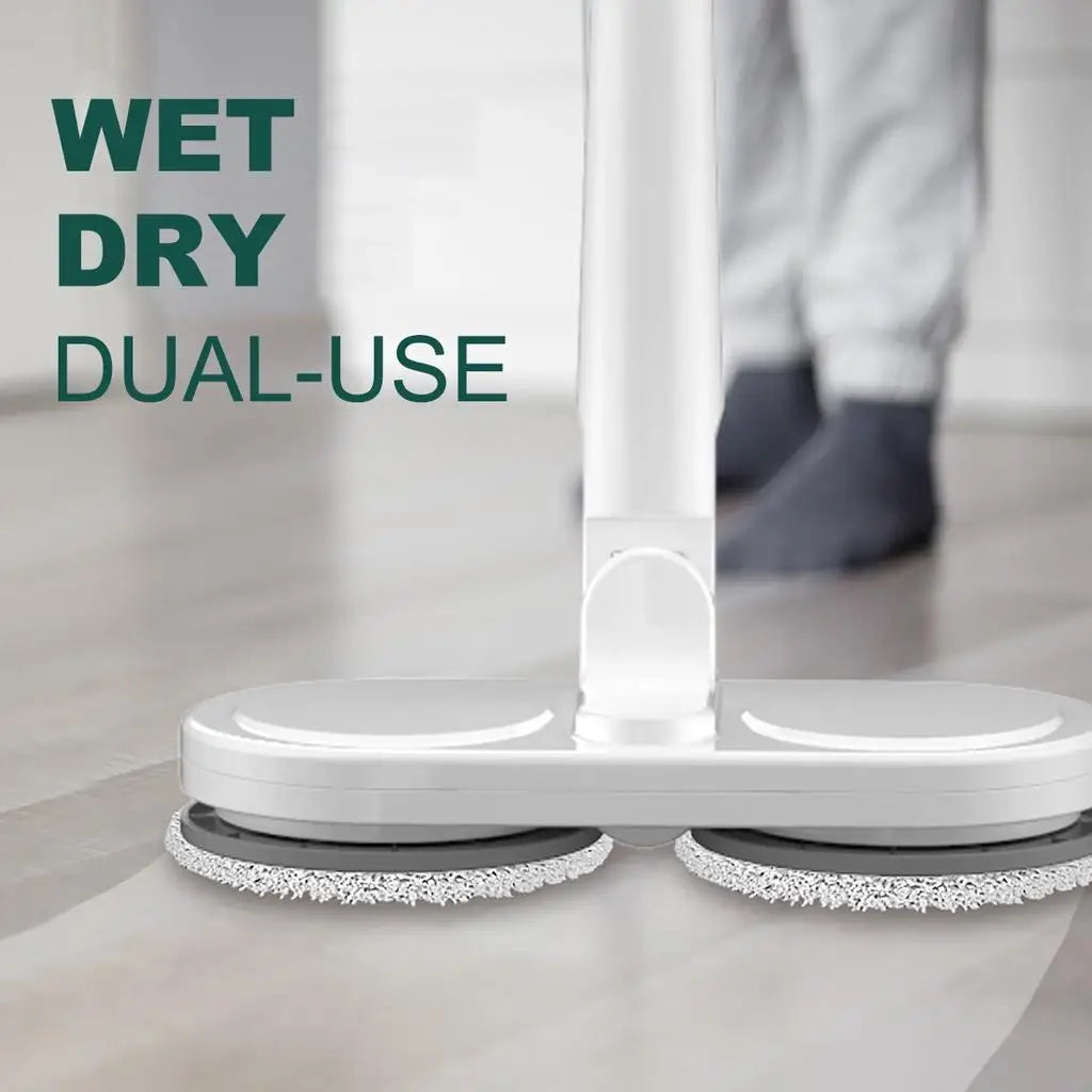 Wireless Electric Spin Mop Cleaner 2-in-1 Wet & Dry Floor Scrubber White-1