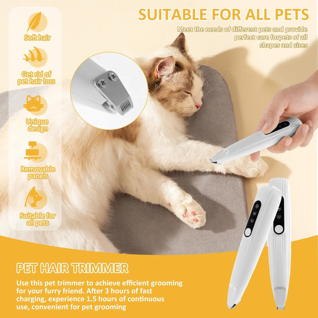 Pet Dog Paw Trimmer with LED Light Low Noise Shaver High-Speed Waterproof Dog Cat Hair Trimmer Clippers Cordless Grooming Tool-1