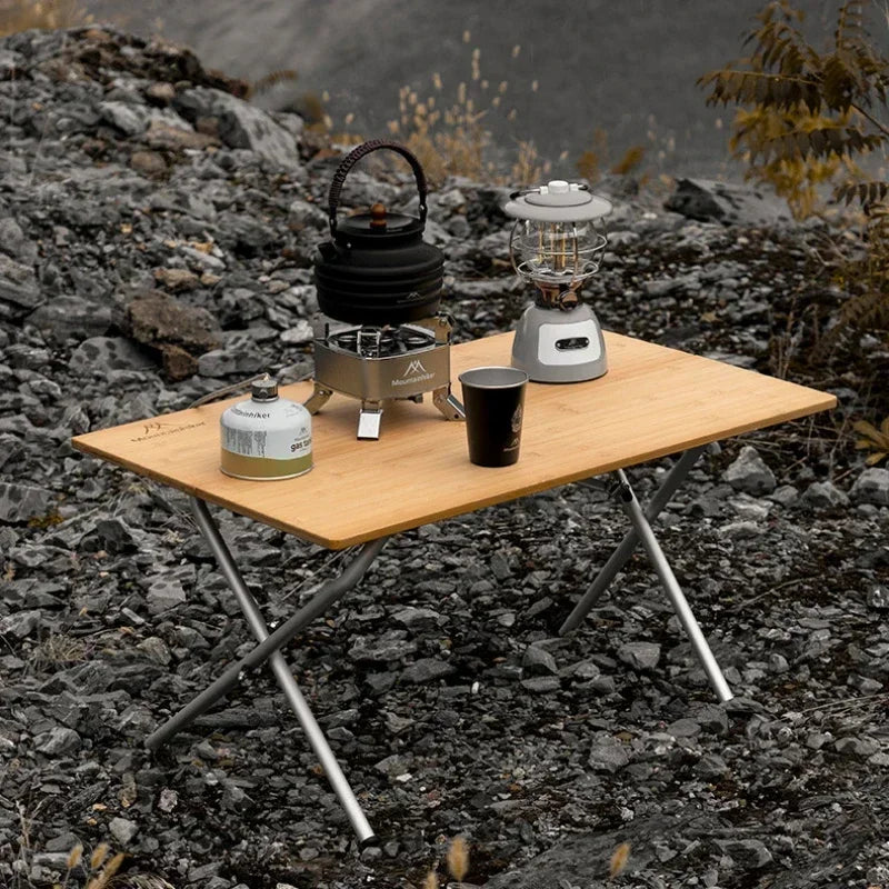 Bamboo Folding Camping Table 2-Fold Brown-1