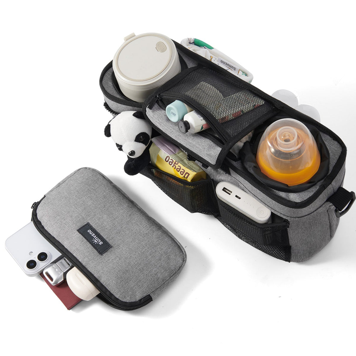 SUNVENO Universal Stroller Organizer with Cup Holders, Detachable Parent Pouch & Shoulder Strap-1