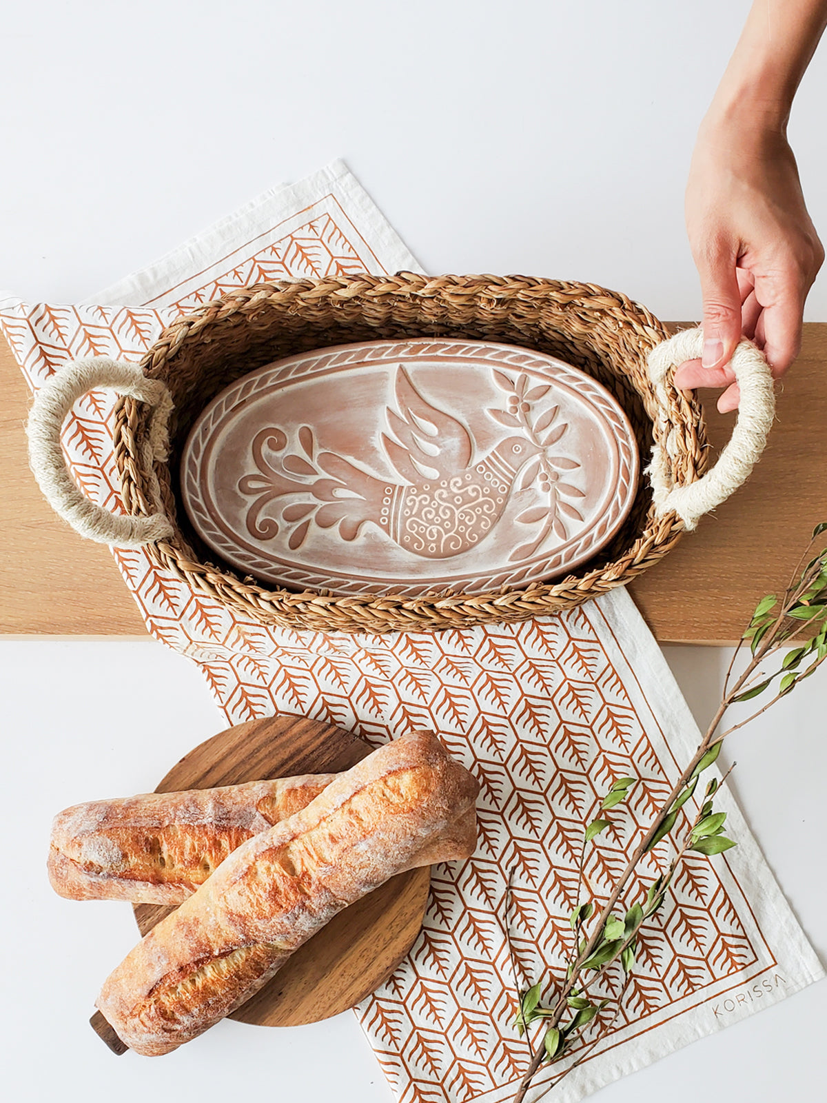 Bread Warmer & Basket Gift Set with Tea Towel - Bird Oval-1