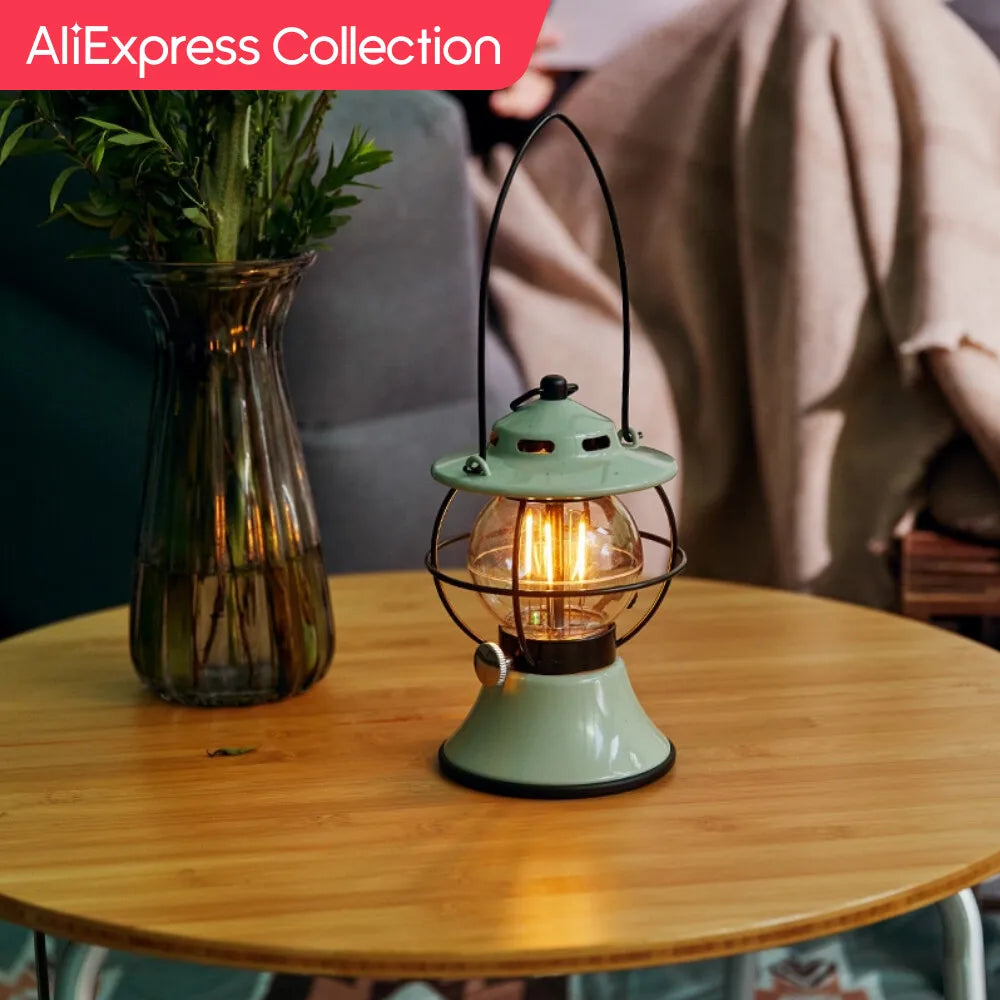 LED Retro Outdoor Camping Lantern Rechargeable Tent Light Adjust Light Modes 200h Runtime 5200mAh Power-1