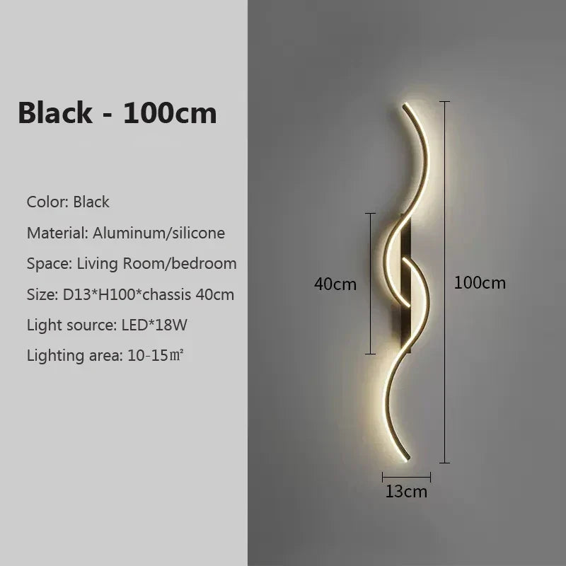 Minimalist LED Wall Lamp - Long Strip Sconces, Black, 100cm-4