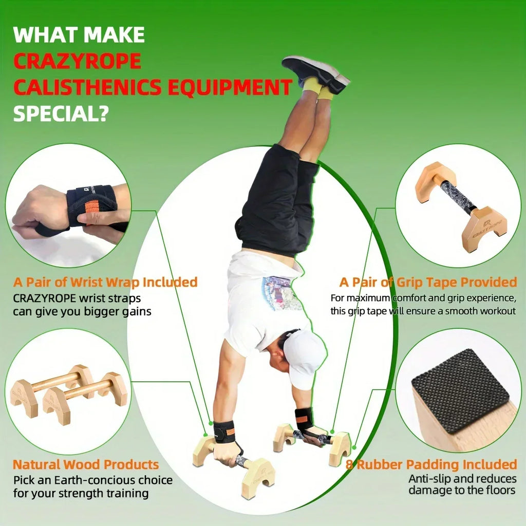 Wooden Push-up Bar Stands - Gym Fitness Training-2