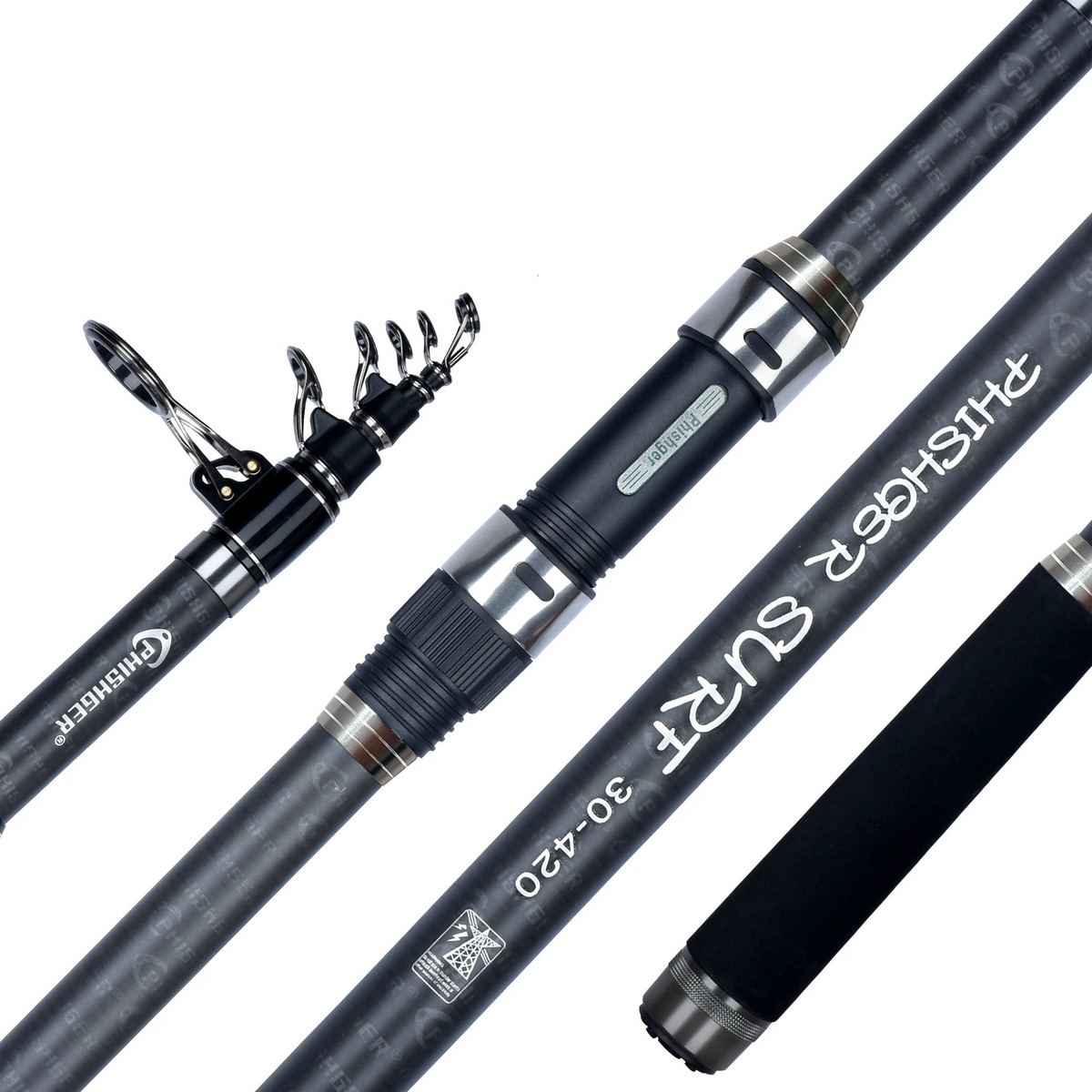 5.3m Telescopic Surf Spinning Rod 30T Carbon Fiber Black-0