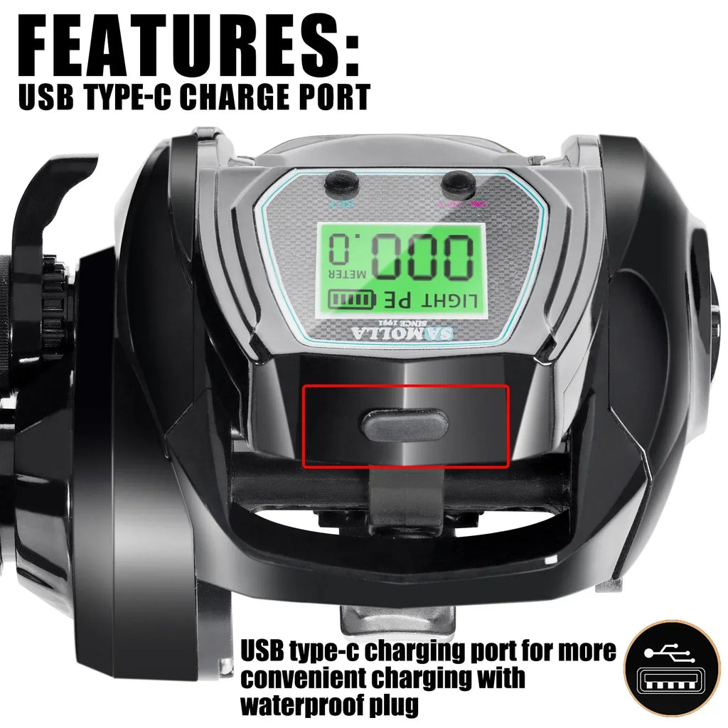 Large Electronic Baitcasting Reel Digital Display Right Hand Black-2