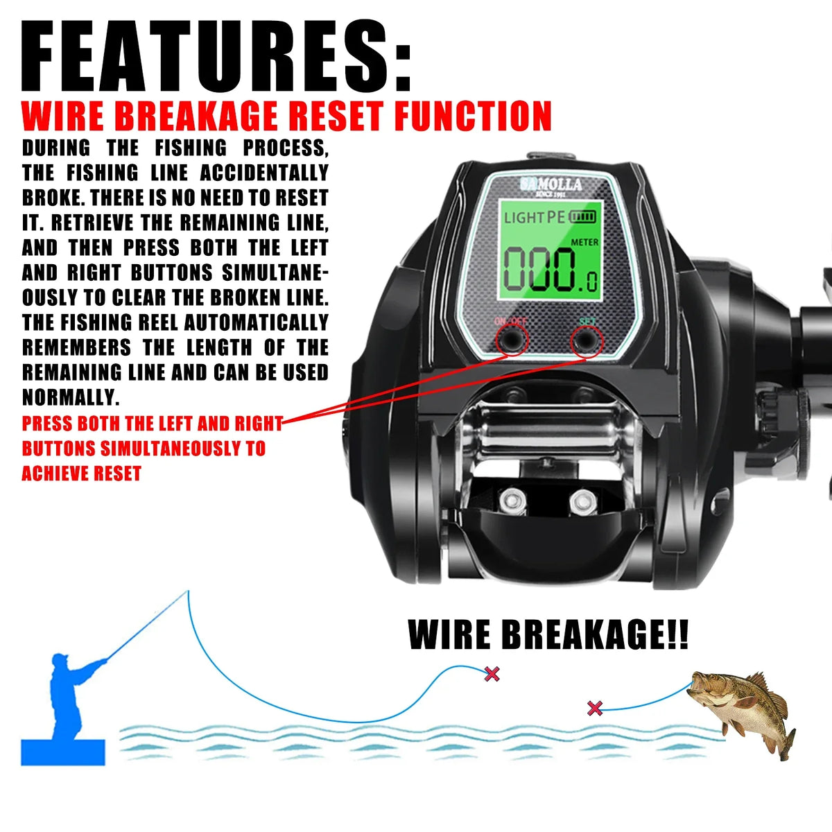 Large Electronic Baitcasting Reel Digital Display Right Hand Black-3