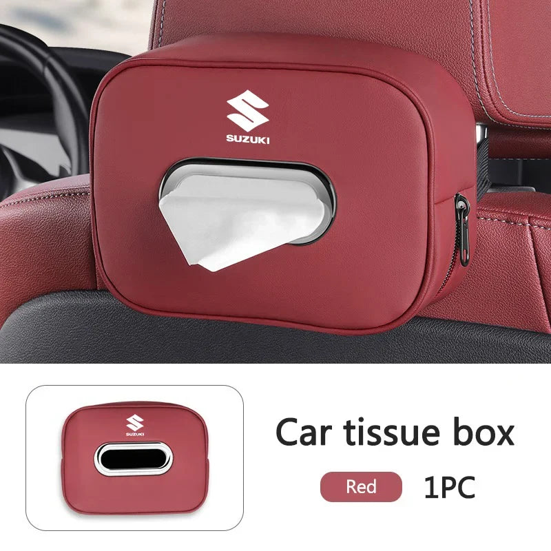 Leather Car Tissue Organizer Storage Bag–Multi-Position Holder Red