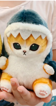Kawaii Tempura Fried Shrimp Shark Cat Plush Doll Keychain - Blue 13cm-3