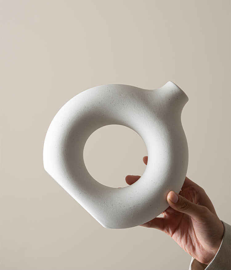 Modern Nordic Circle Ceramic Vase – Minimalist Hollow Sculpture Vessels for Home Decor-4