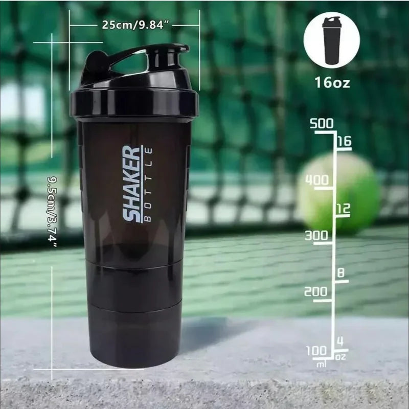 3-Layer Protein Shaker Bottle Black-4