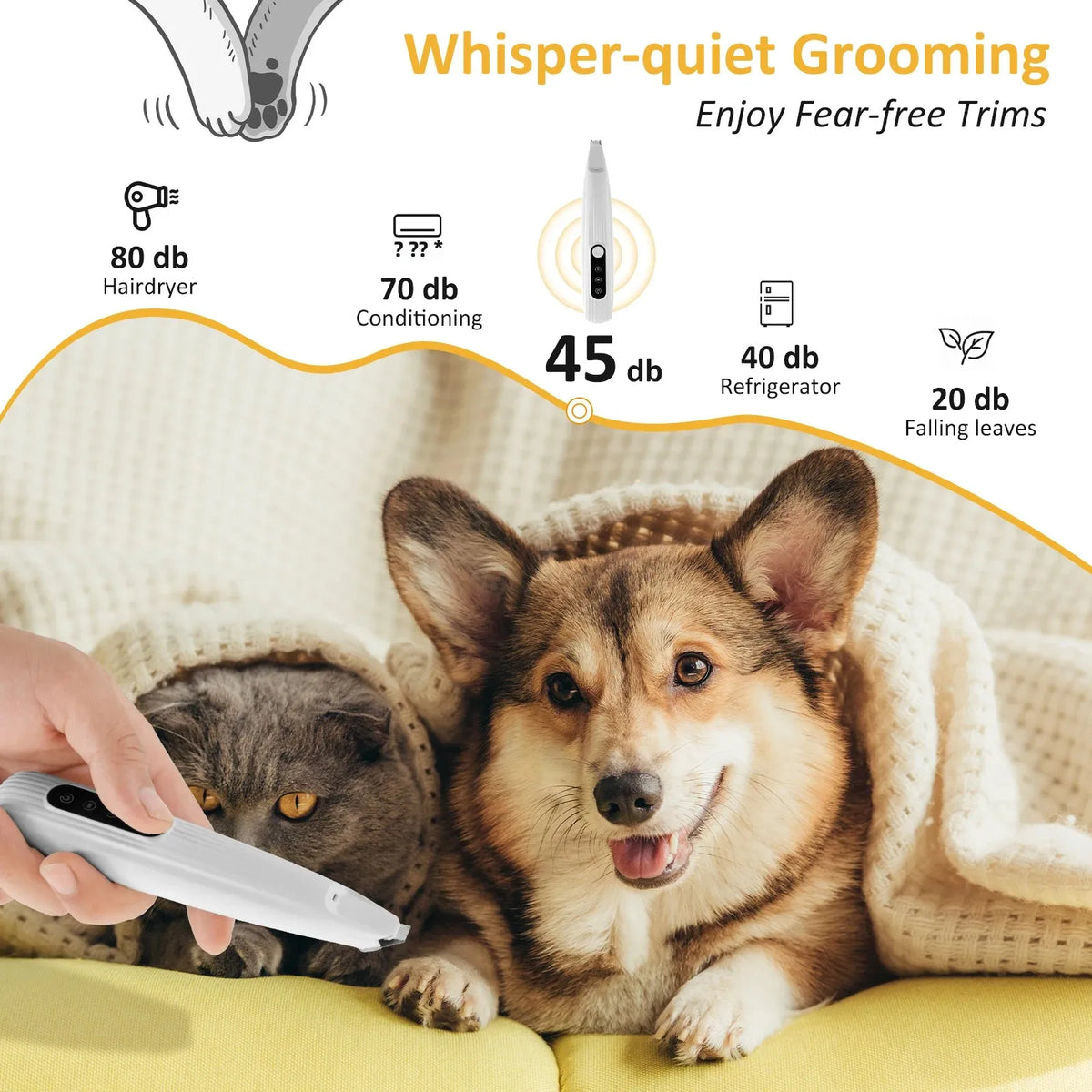 Pet Dog Paw Trimmer with LED Light Low Noise Shaver High-Speed Waterproof Dog Cat Hair Trimmer Clippers Cordless Grooming Tool-4