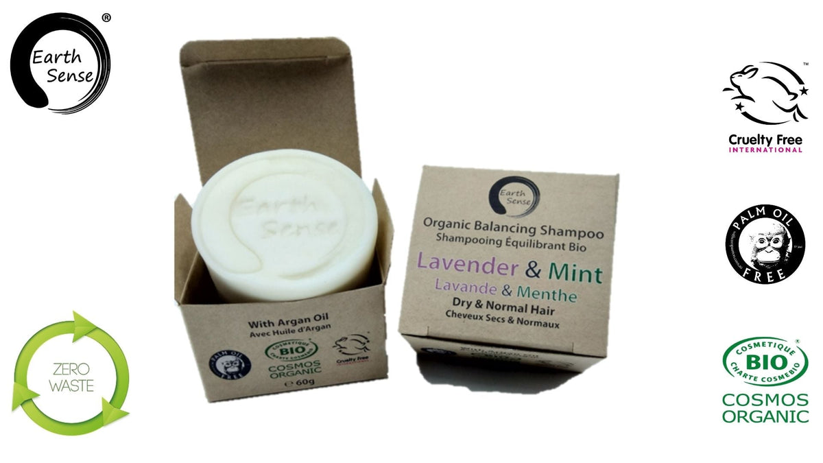 Organic Certified Balancing Solid Shampoo - Lavender & Mint - Dry & all Hair Types 60g-1