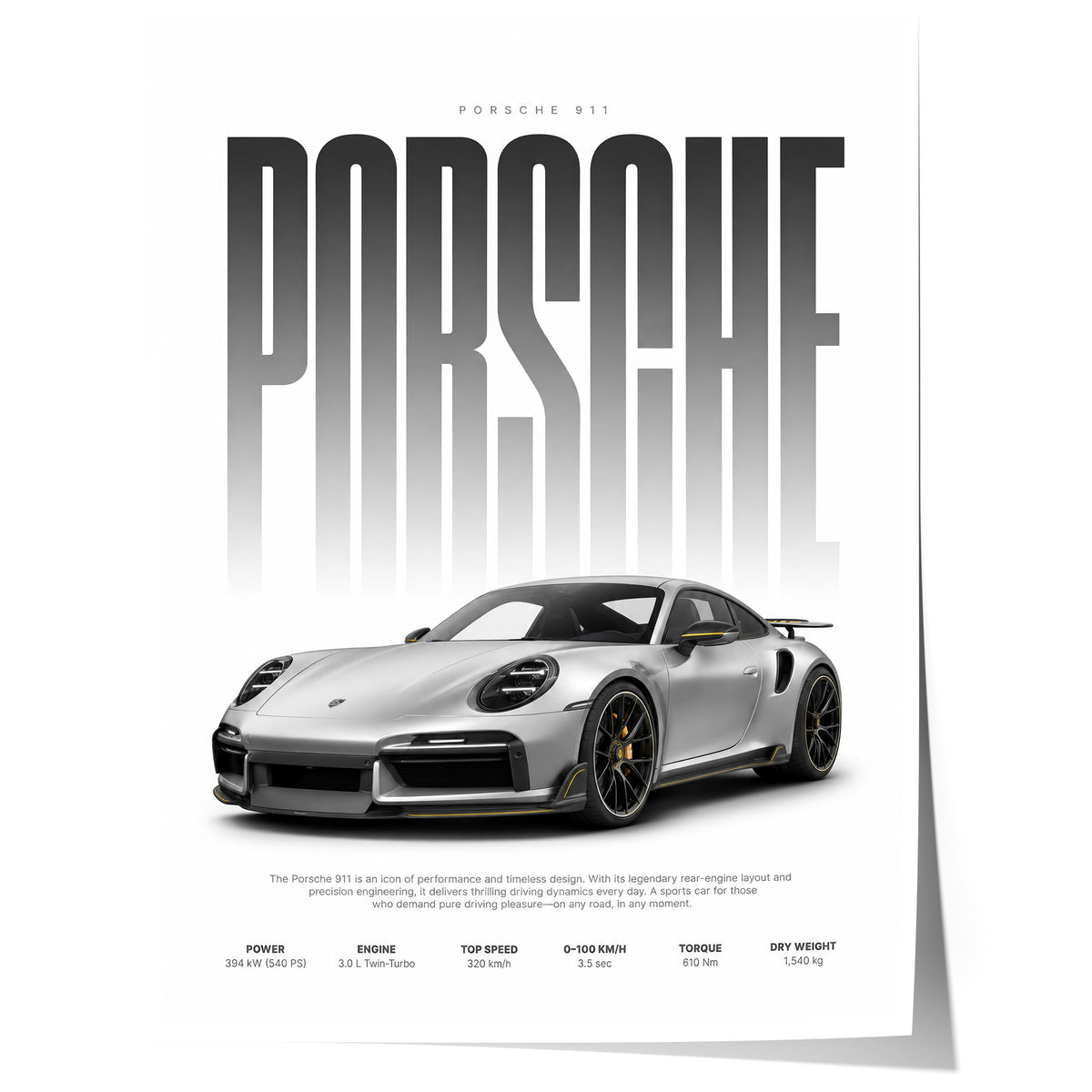 Silberner Sportwagen Poster · Geschenkidee · Luxus Coupé Wandbild · Deko Print ohne Rahmen-0