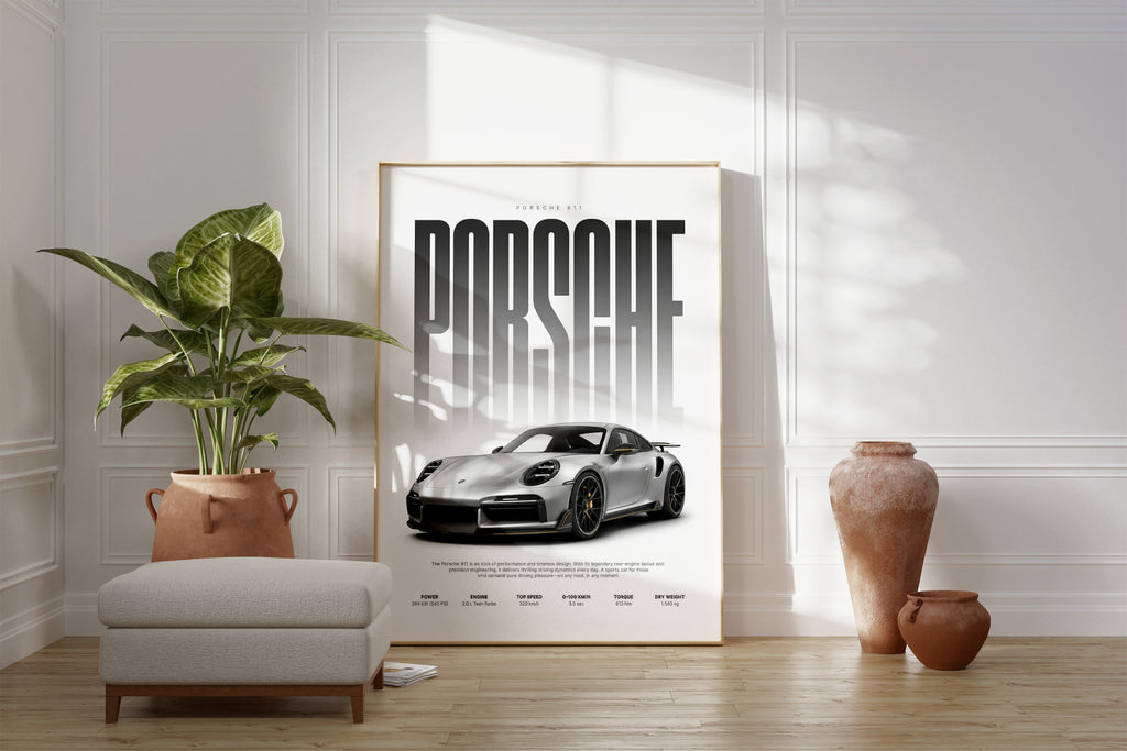 Silberner Sportwagen Poster · Geschenkidee · Luxus Coupé Wandbild · Deko Print ohne Rahmen-1