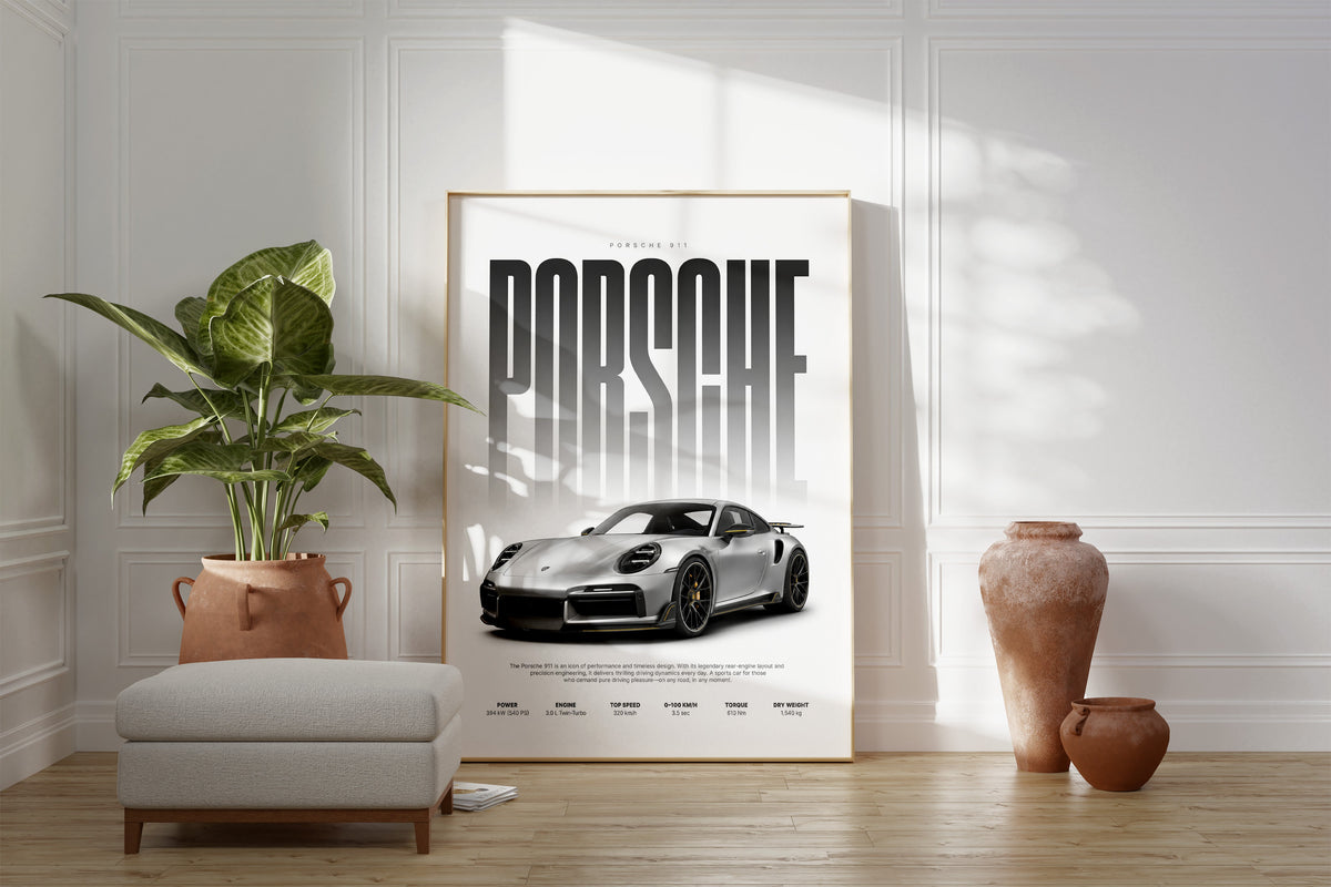 Silberner Sportwagen Poster · Geschenkidee · Luxus Coupé Wandbild · Deko Print ohne Rahmen-1