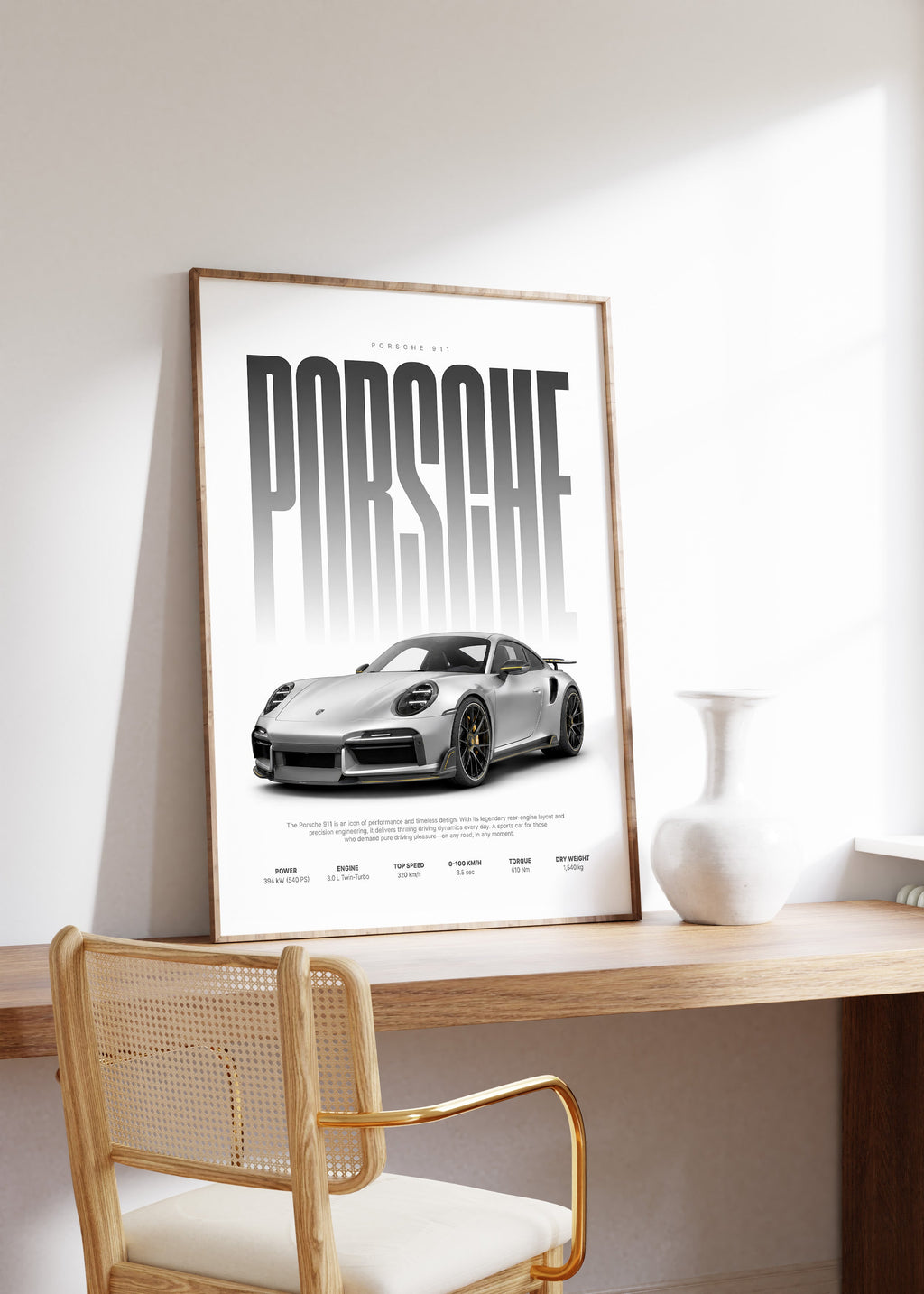 Silberner Sportwagen Poster · Geschenkidee · Luxus Coupé Wandbild · Deko Print ohne Rahmen-2