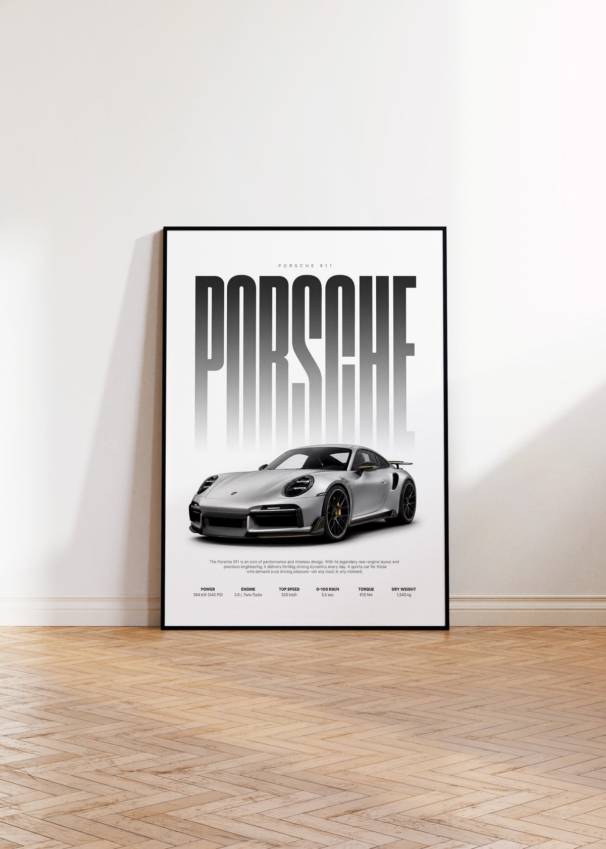 Silberner Sportwagen Poster · Geschenkidee · Luxus Coupé Wandbild · Deko Print ohne Rahmen-3