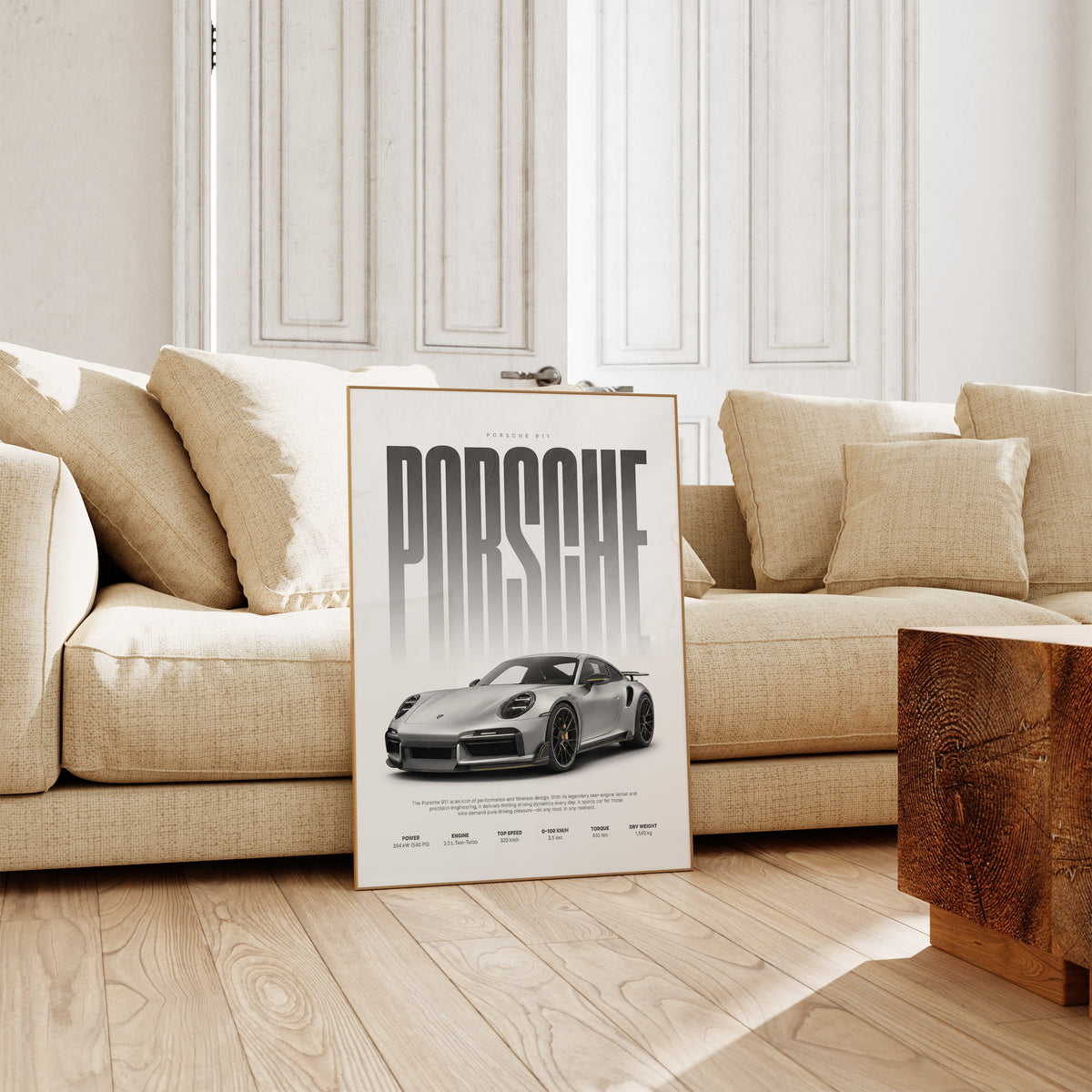 Silberner Sportwagen Poster · Geschenkidee · Luxus Coupé Wandbild · Deko Print ohne Rahmen-4