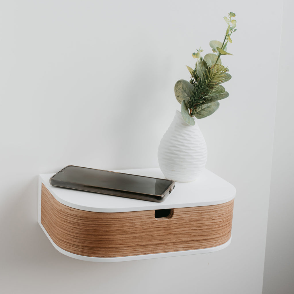 Minimalist Wooden Floating Shelf Drawer, Bedside Table, 4 Colors-2