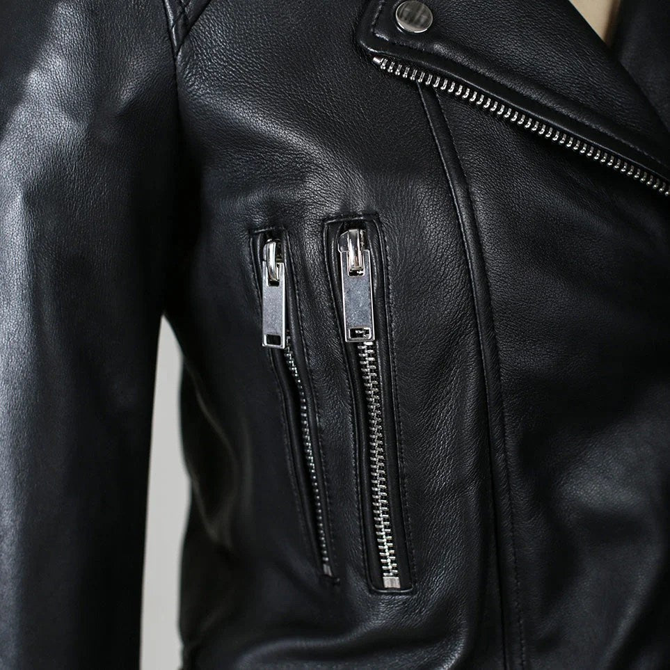 Snerva Womens Nappa Asymmetric Moto Leather Jacket