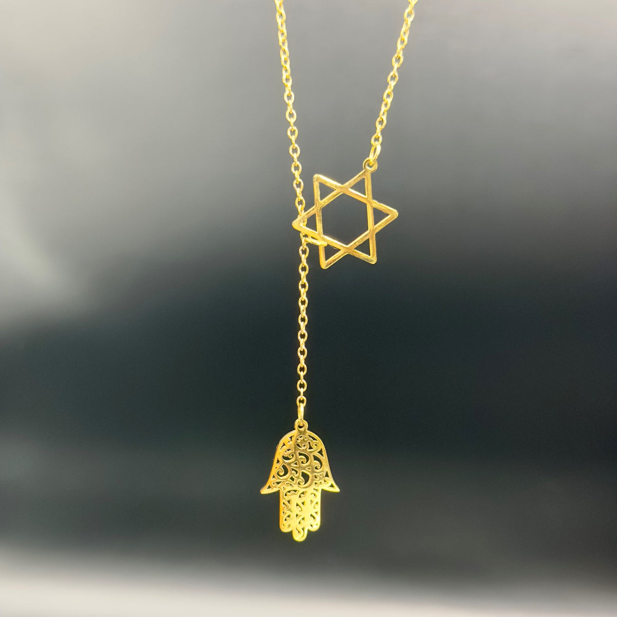 Star of David and Hamsa Drop Necklace-1