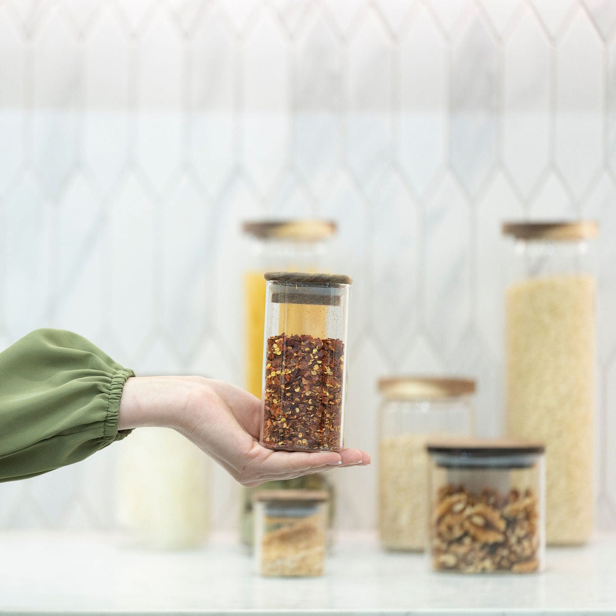 Square Acacia Spice Jars – 3 Sizes-0
