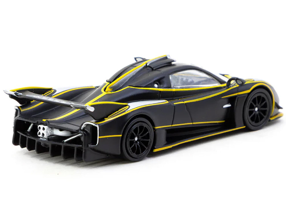 Pagani Huayra R Matt Black with Silver Accents and Yellow Stripes "Global64" Series 1/64 Diecast Model by Tarmac Works-0