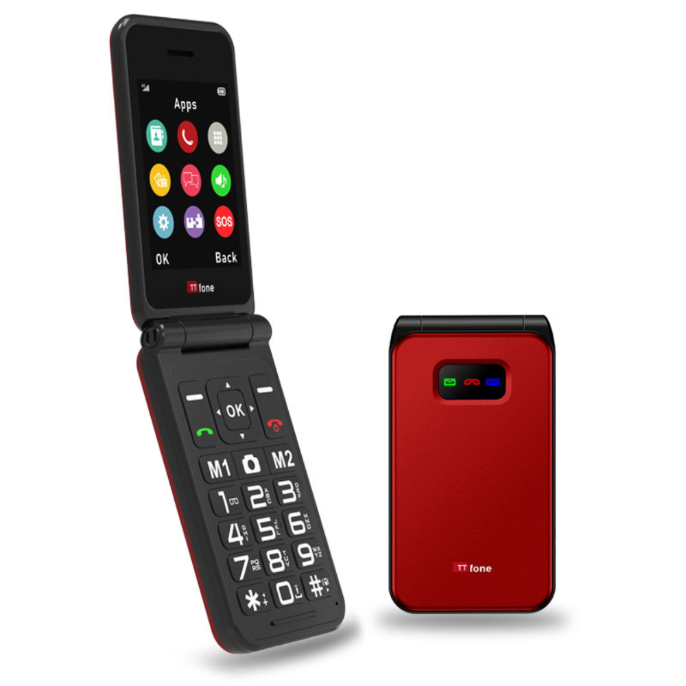 TTfone Red TT760 4G Flip 4G Mobile with Mains Charger, Vodafone SIM-1