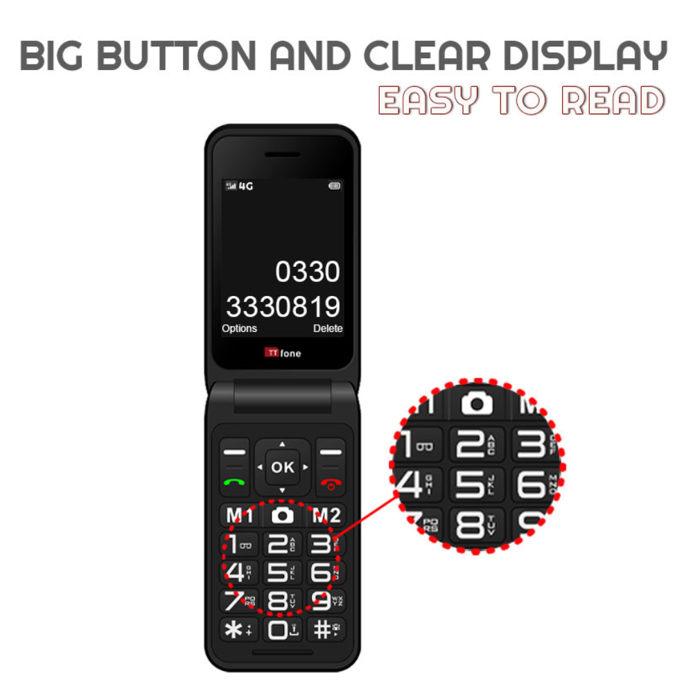 TTfone Red TT760 4G Flip 4G Mobile with USB C Mains Charger-3
