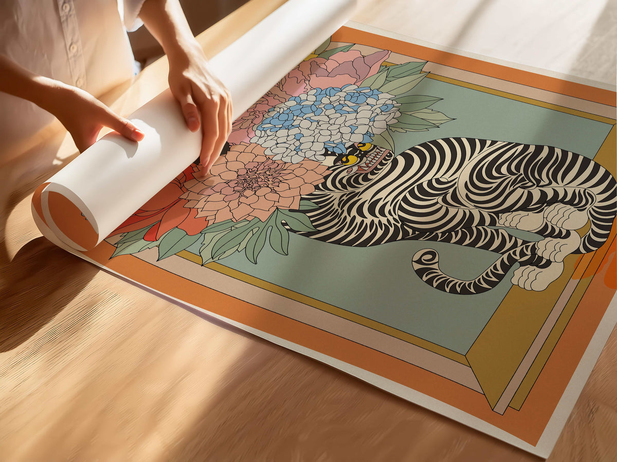 Floral Tiger Vase Art Print-2