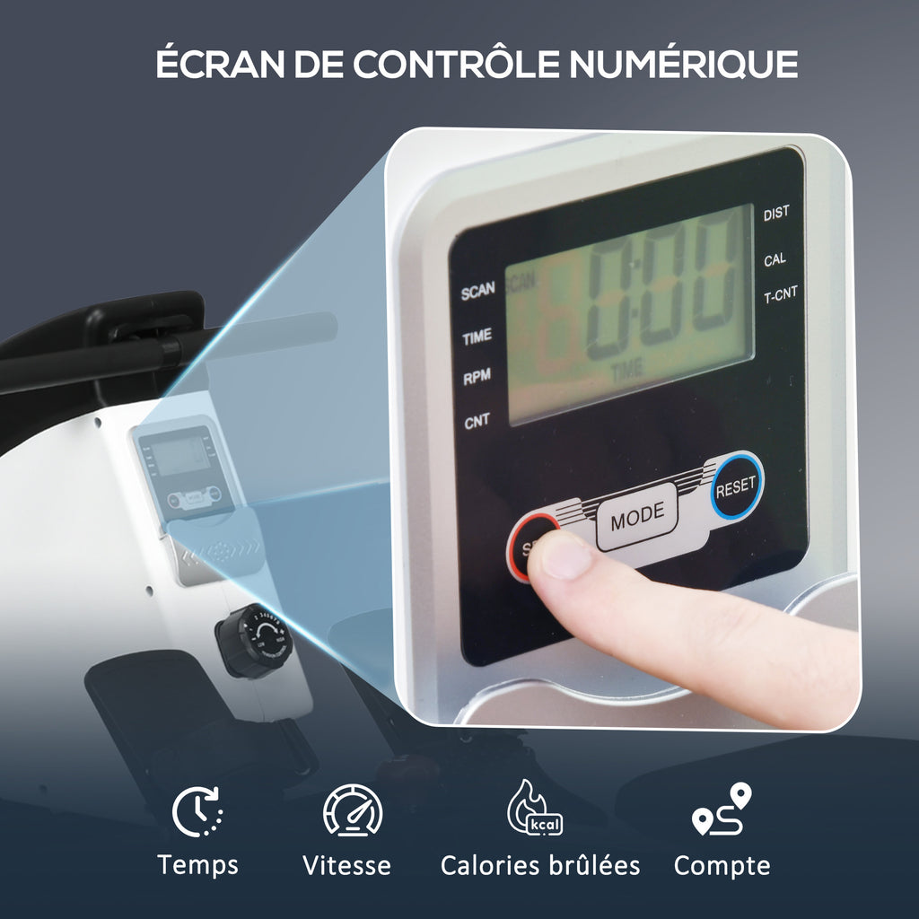 Rameur d'appartement pliable - .fr x FFHandball - 8 niveaux de résistance magnétique, écran LCD - acier noir blanc