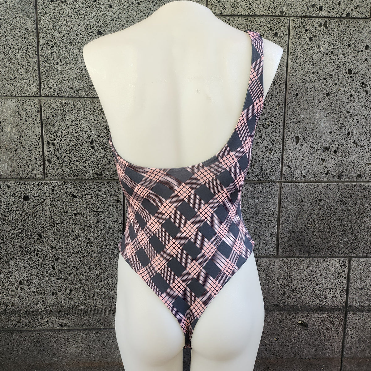 Loco Boutique Palaka One-Shoulder Plaid One-Piece Swimsuit