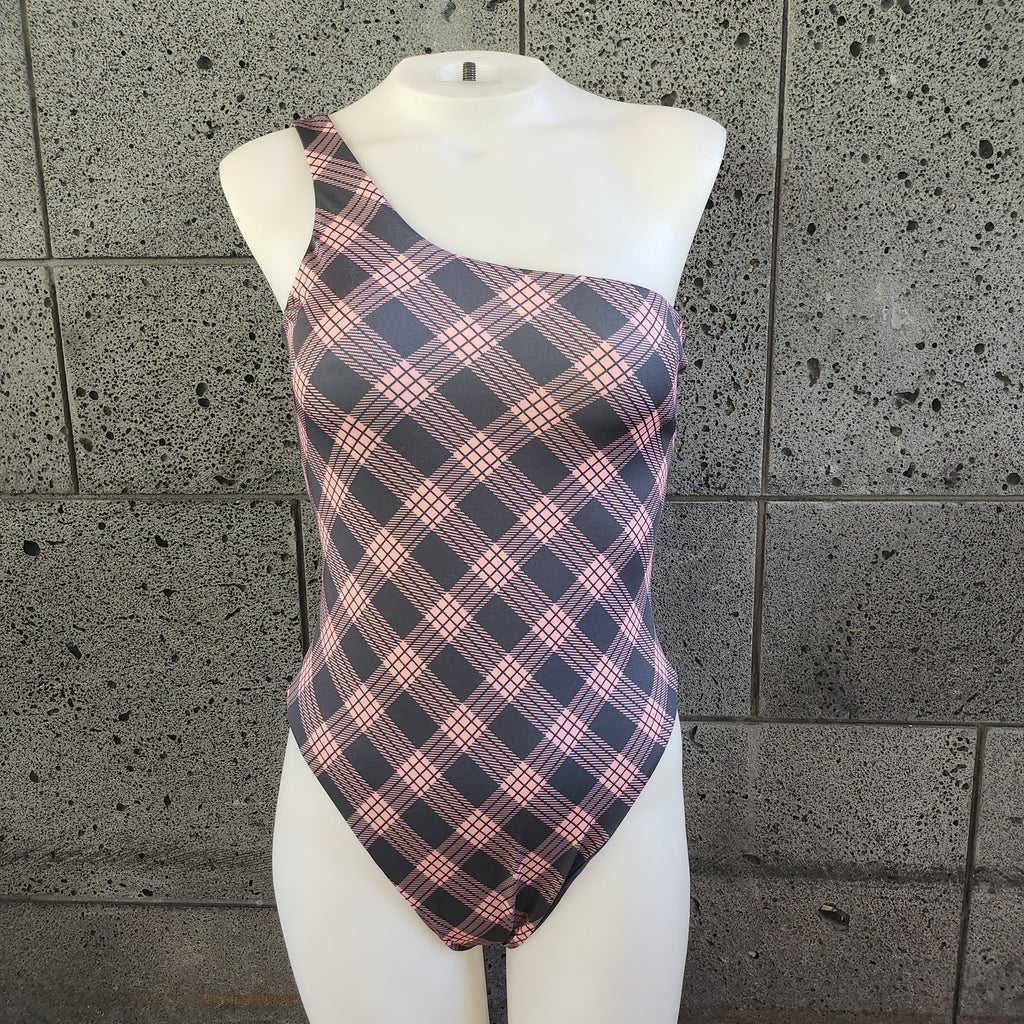 Loco Boutique Palaka One-Shoulder Plaid One-Piece Swimsuit