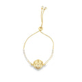 18K Gold Filled Adjustable Box Chain Bracelet With Clear and Multicolor CZ Stones And A Sea Shell Charm (I141)-0