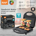 RAF R.214T Grill Steak Maker 750W Electric Press Griller, Ribbed Non-Stick Cooking Plate, 110-220V Multifunctional Breakfast Grill Machine-0