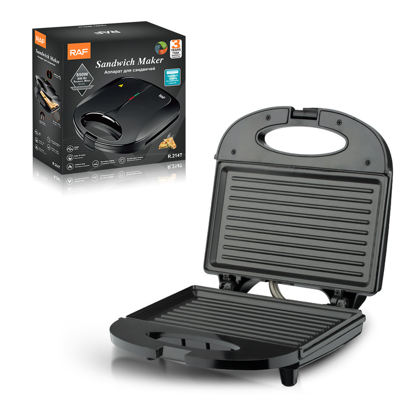 RAF R.214T Grill Steak Maker 750W Electric Press Griller, Ribbed Non-Stick Cooking Plate, 110-220V Multifunctional Breakfast Grill Machine-1