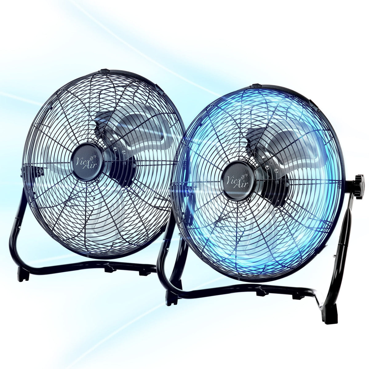 Vie Air 14 Inch Twin Pack Industrial High Velocity Heavy Duty Metal Floor Fan with 3 Speed Settings-0