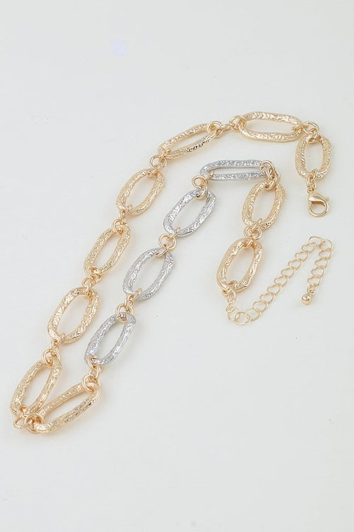Hammered Two Toned Chain Necklace