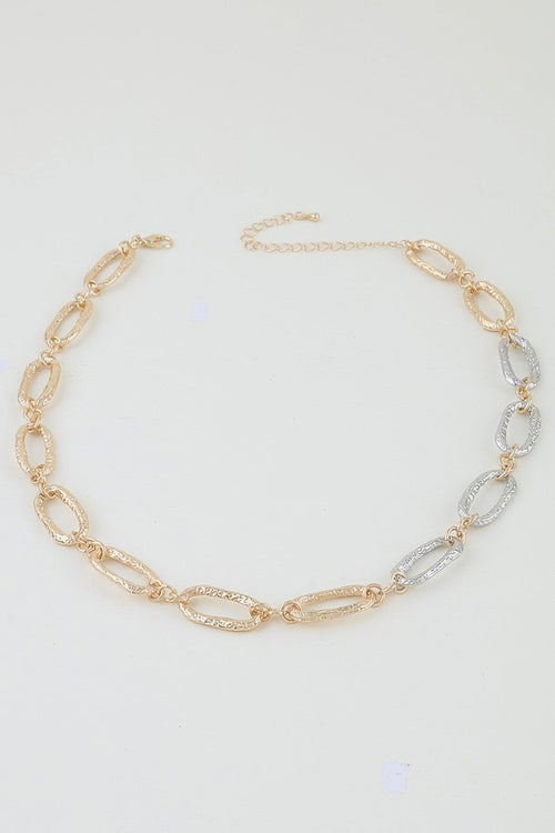 Hammered Two Toned Chain Necklace