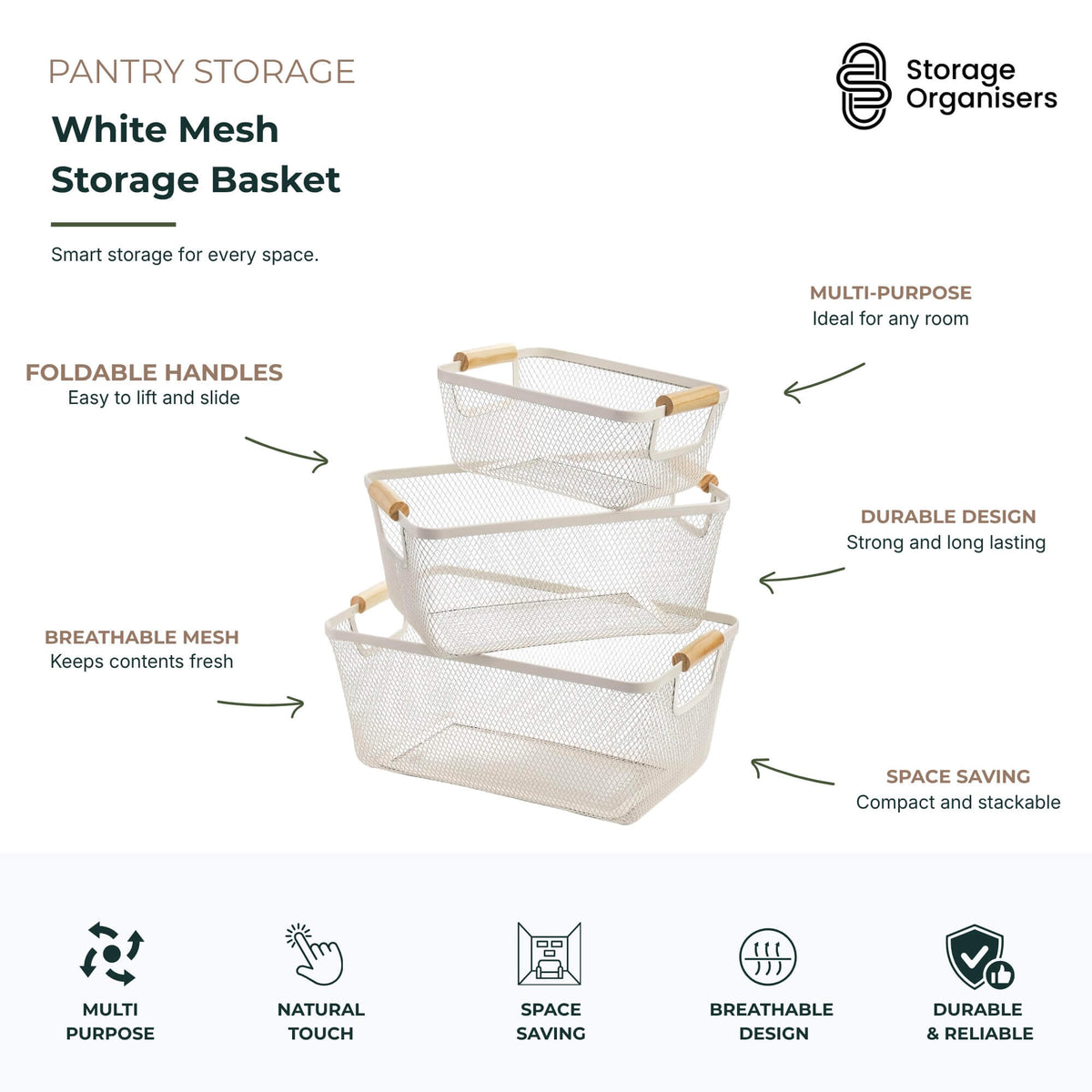 White Mesh Storage Basket with Wooden Handles-4