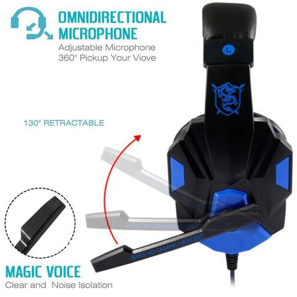 NNEOBA Wired Gaming Headset with Noise Cancelling Microphone(Blue)-2