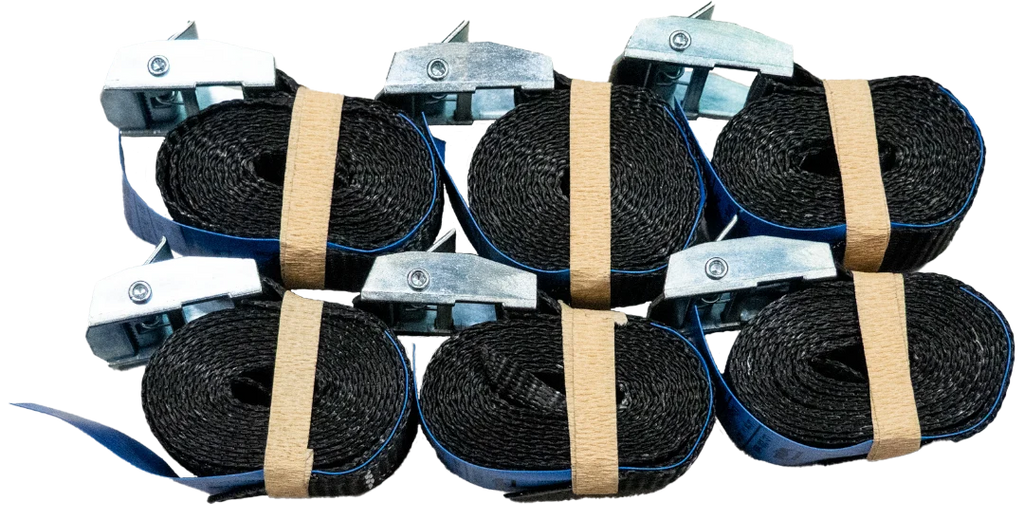 6er Pack schwarzer 25mm Zurrgurt mit Klemmschloss (je 1,5m, EN 12195-2)-0