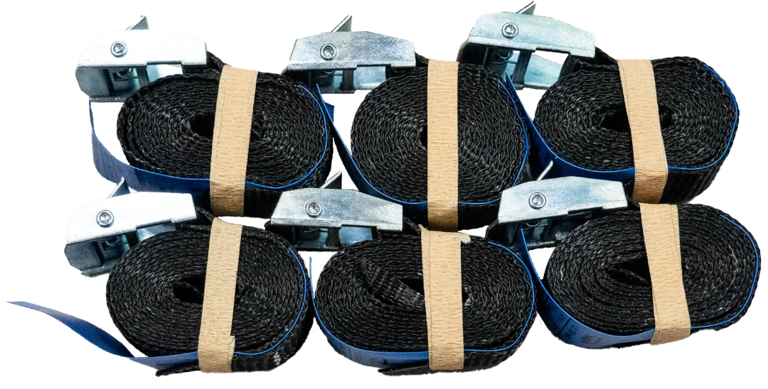 6er Pack schwarzer 25mm Zurrgurt mit Klemmschloss (je 1,5m, EN 12195-2)-0