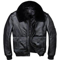 A2 USAF Pilot Leather Flight Jacket with Faux Fur Collar - black, 3XL