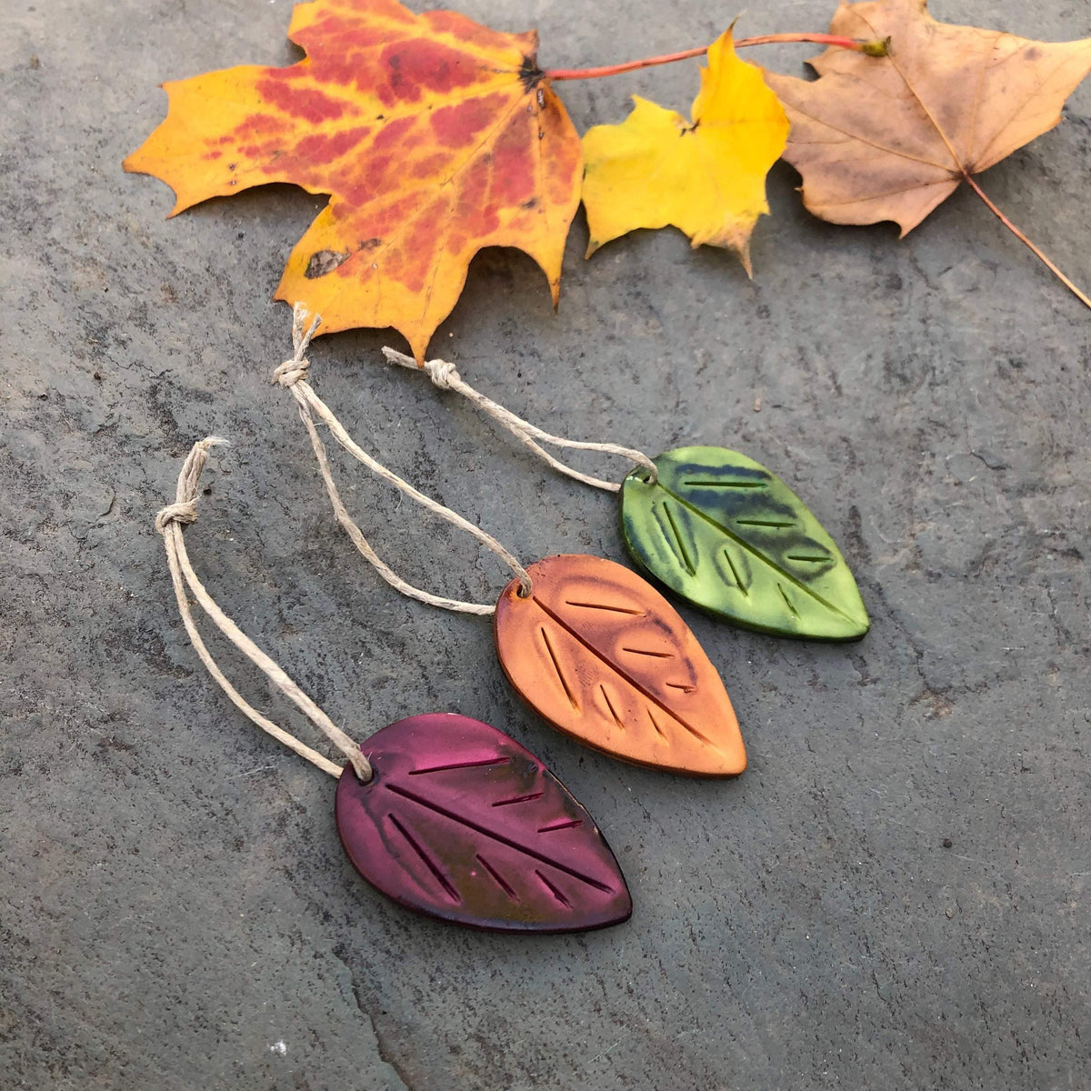 Autumn Leaf Ornaments, Rustic Fall Décor or Christmas Tree Decoration-3