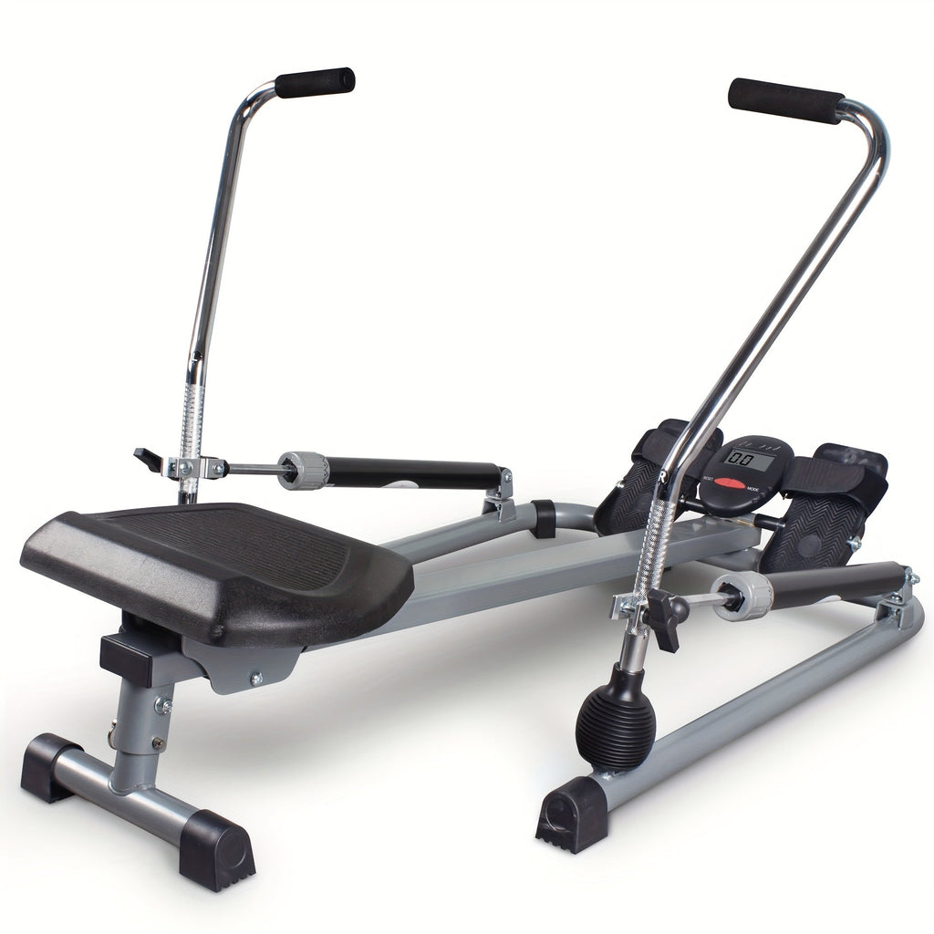 Foldable Rowing Machine with LCD Monitor - Fitness Trainer(Grey)-0