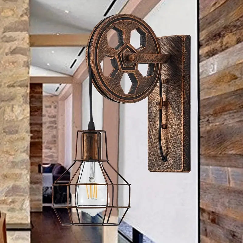Vintage Industrial Wall Sconce - Rustic Farmhouse Bedside Lamp (Bronze)-1