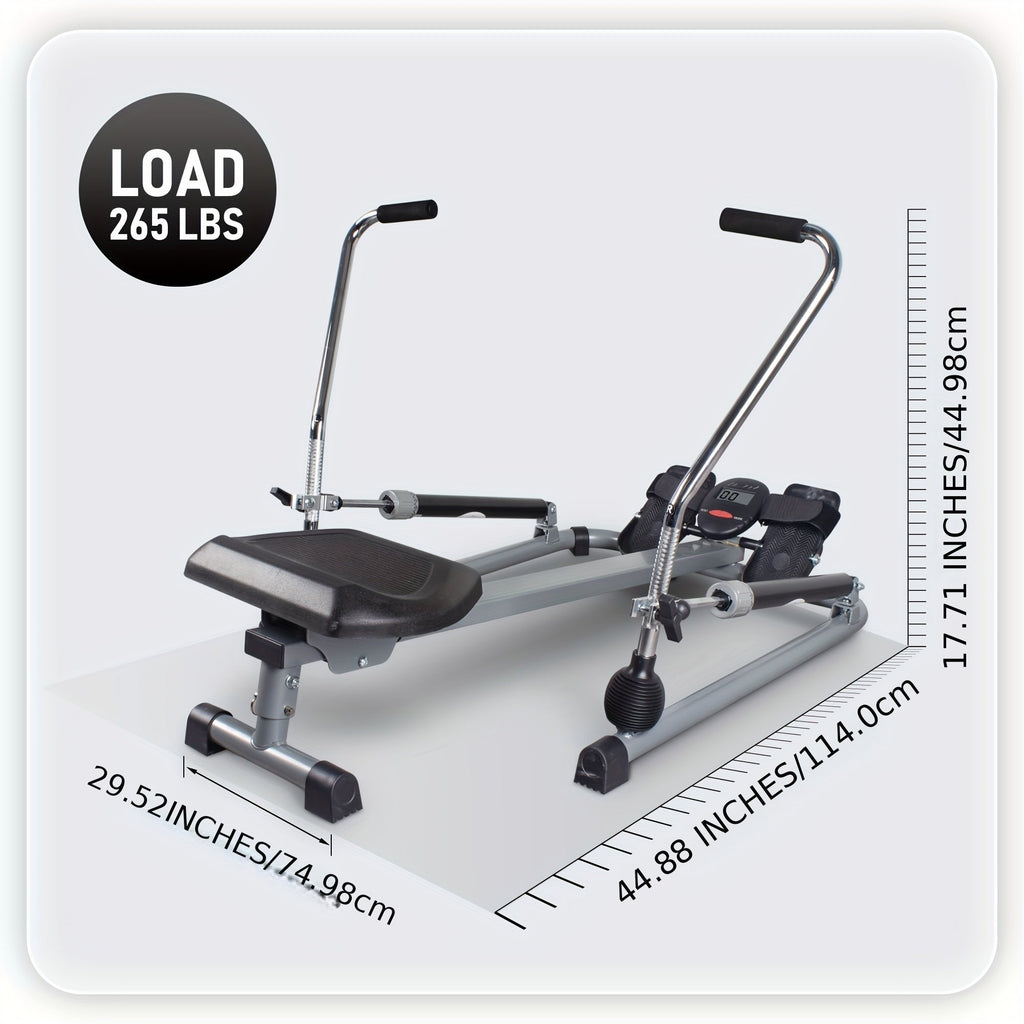 Foldable Rowing Machine with LCD Monitor - Fitness Trainer(Grey)-2