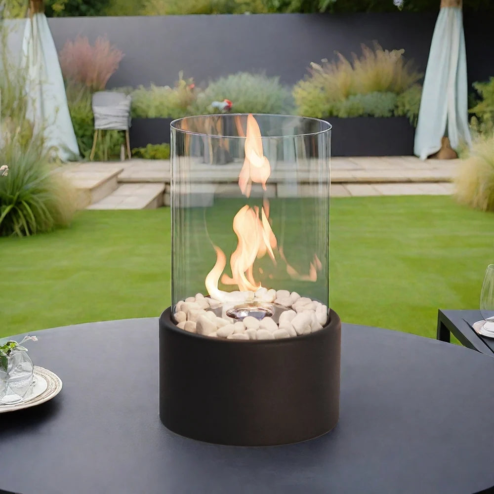 10.5" H Portable Tabletop Round Fireplace(Black)-3